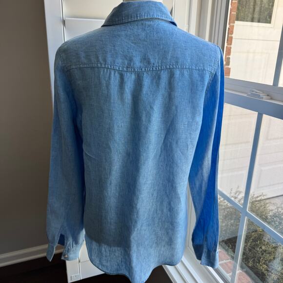 LILLY PULITZER Shirt Womens S Sea View Beckon Blue 100% Linen Coastal Vacation - Picture 2 of 8